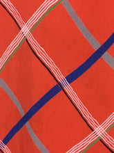 Load image into Gallery viewer, 1930’s red-orange check print cold rayon dress with waist sash and lace cuff details