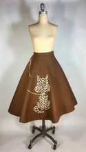 Load image into Gallery viewer, 1950’s homemade brown wool felt circle “poodle” skirt with leopard cat