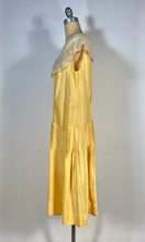 Load image into Gallery viewer, 1920’s Buttery yellow silk drop waist Flapper style dress with antique lace collar