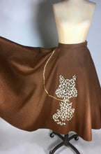 Load image into Gallery viewer, 1950’s homemade brown wool felt circle “poodle” skirt with leopard cat