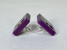 Load image into Gallery viewer, 1980’s handmade New Wave style colorful geometric design purple post earrings