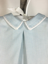 Load image into Gallery viewer, 1950’s light blue cotton baby toddler dress onesie with hand embroidered details train