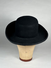 Load image into Gallery viewer, 1980’s-90’s designer Kokin wool felt black and brown stylized bowler hat with curl brim
