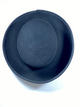 Load image into Gallery viewer, 1980’s-90’s designer Kokin wool felt black and brown stylized bowler hat with curl brim