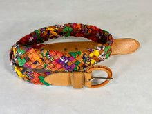 Load image into Gallery viewer, 1990’s Central American colorful cottons weave & natural leather belt