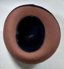 Load image into Gallery viewer, 1980’s-90’s designer Kokin wool felt black and brown stylized bowler hat with curl brim