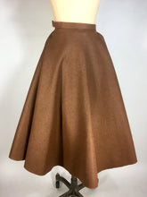Load image into Gallery viewer, 1950’s homemade brown wool felt circle “poodle” skirt with leopard cat