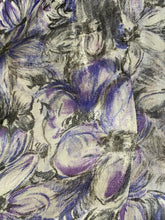 Load image into Gallery viewer, 1940’s-50’s purple floral semi sheer dress with yellow bee buttons detail