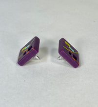 Load image into Gallery viewer, 1980’s handmade New Wave style colorful geometric design purple post earrings