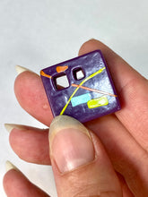 Load image into Gallery viewer, 1980’s handmade New Wave style colorful geometric design purple post earrings