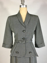 Load image into Gallery viewer, 1940’s-50’s Dynamic black and silver textured fabric skirt suit 3-pc set