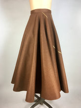 Load image into Gallery viewer, 1950’s homemade brown wool felt circle “poodle” skirt with leopard cat