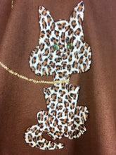 Load image into Gallery viewer, 1950’s homemade brown wool felt circle “poodle” skirt with leopard cat