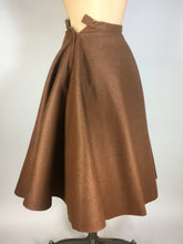 Load image into Gallery viewer, 1950’s homemade brown wool felt circle “poodle” skirt with leopard cat