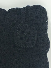 Load image into Gallery viewer, 1940’s homemade black rayon cord braided clutch bag with zipper pull diamond detail
