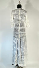 Load image into Gallery viewer, Antique late Victorian-Edwardian intricate pieced lace sheer wedding gown dress
