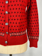 Load image into Gallery viewer, 1950&#39;s soft red wool NORDKAPP cardigan sweater by Knut Erichsen Norway
