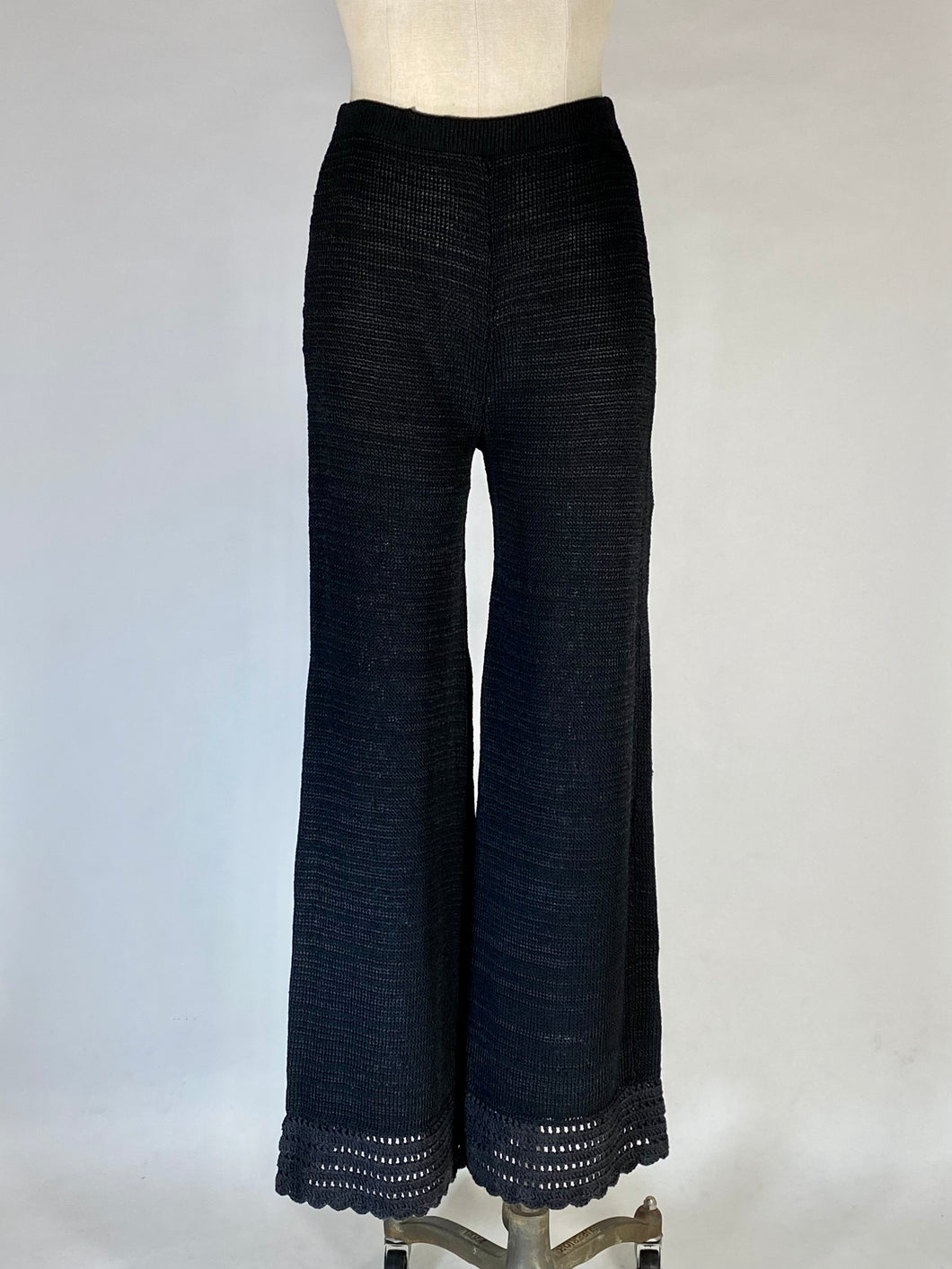 1970's Handmade Black CROCHET wide leg palazzo style bell bottom pants size Small