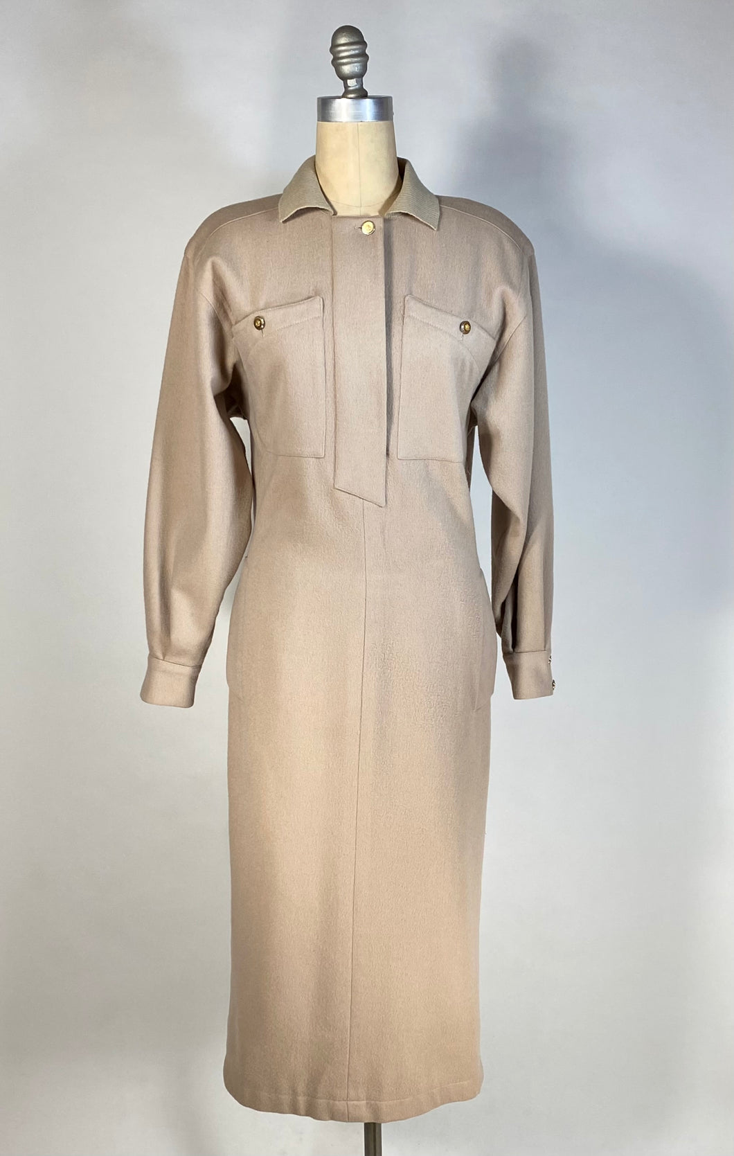 1980's pure brushed wool tan Coat-Dress by designer CLAUDE MONTANA sz. Medium