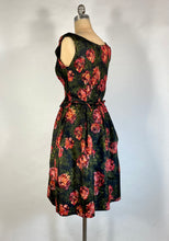 Load image into Gallery viewer, 1950&#39;s pure silk hi-end cocktail dress w/painted rose print NAN DUSKIN
