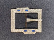 Load image into Gallery viewer, 1920&#39;s - 1930&#39;s ART DECO silver metal blue &amp; white paste XL belt buckle
