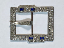 Load image into Gallery viewer, 1920&#39;s - 1930&#39;s ART DECO silver metal blue &amp; white paste XL belt buckle

