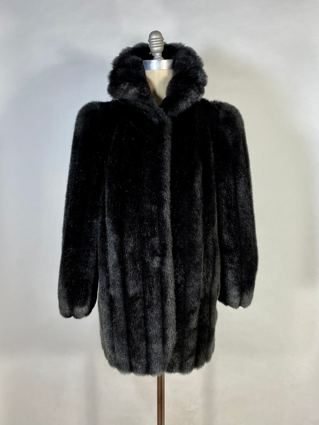 1980's GLAM luxurious dark brown-black Faux Mink fur coat by Jordache size Medium