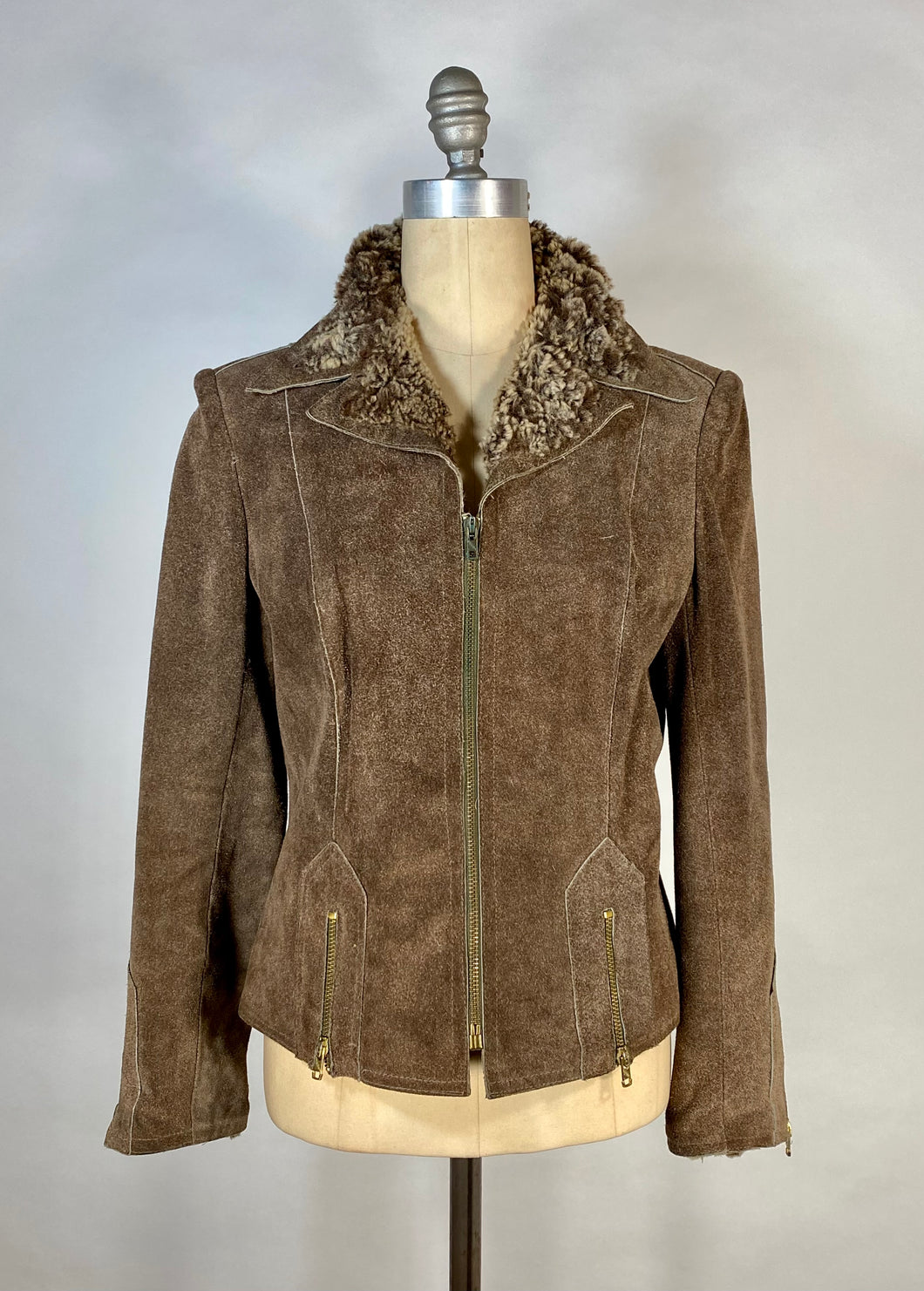 1970's brown BRUSHED LEATHER & soft fur-lined jacket by SkinCheetah size small