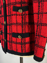 Load image into Gallery viewer, 1980&#39;s Red Boucle THE KNIT COUTURE windowpane jacket w/metal buttons
