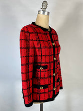 Load image into Gallery viewer, 1980&#39;s Red Boucle THE KNIT COUTURE windowpane jacket w/metal buttons
