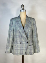 Load image into Gallery viewer, 1990&#39;s mint-grey check print blazer jacket w/peaked lapels ESCADA Margaretha Ley

