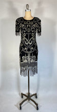 Load image into Gallery viewer, 1980&#39;s-1990&#39;s FULLY BEADED &amp; SEQUIN black &amp; silver open-back dress size 2/4P
