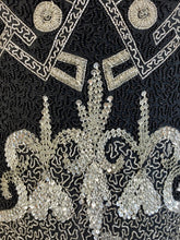 Load image into Gallery viewer, 1980&#39;s-1990&#39;s FULLY BEADED &amp; SEQUIN black &amp; silver open-back dress size 2/4P
