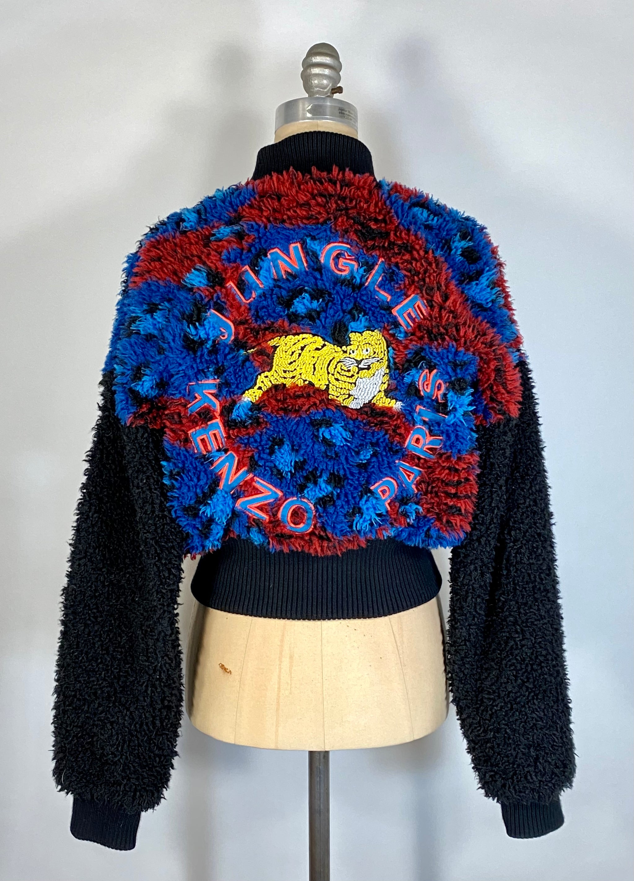 Modern KENZO x H M faux shearling fur colorful bomber jacket w TIGER embroidery