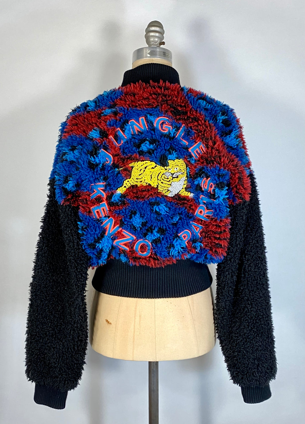 Modern KENZO x H&M faux shearling fur colorful bomber jacket w/TIGER embroidery