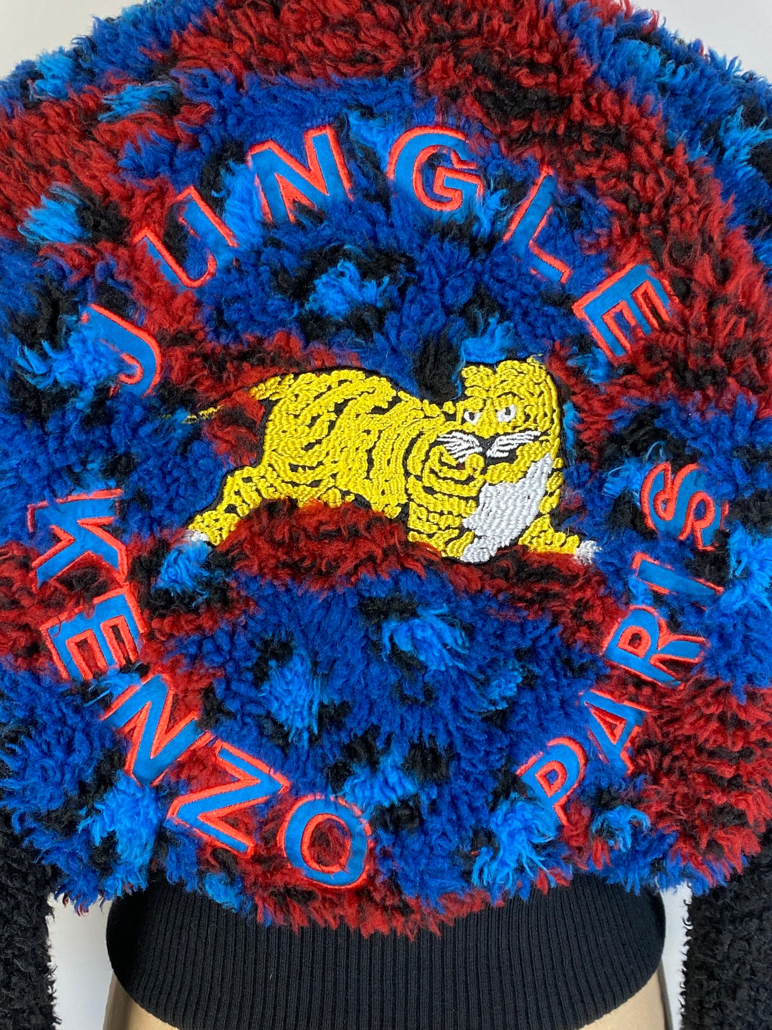 Modern KENZO x H&M faux shearling fur colorful bomber jacket w/TIGER embroidery