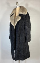 Load image into Gallery viewer, 1940&#39;s-1950&#39;s ASTRAKHAN Karakul fur coat with fur collar &amp; silk lining
