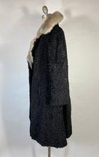 Load image into Gallery viewer, 1940&#39;s-1950&#39;s ASTRAKHAN Karakul fur coat with fur collar &amp; silk lining
