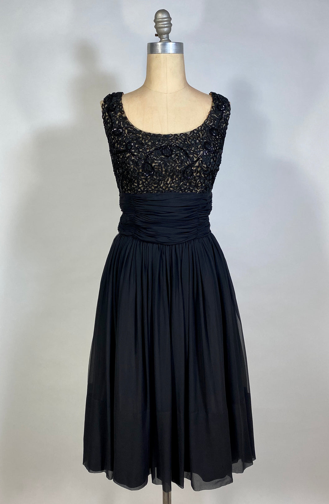 1950's - 60's Little black dress w/soutache & sequins by JOAN BARRIE 13