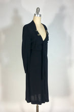 Load image into Gallery viewer, 1930&#39;s-1940&#39;s black wool crepe dress with neckline tie &amp; beading embellishment
