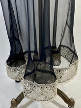 Load image into Gallery viewer, 1930&#39;s sheer black bias-cut silk gown with puff sleeves and cream lace
