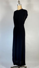 Load image into Gallery viewer, 1930&#39;s-40&#39;s glam black wool crepe dress maxi gown w/ key hole back
