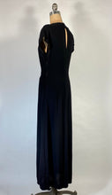 Load image into Gallery viewer, 1930&#39;s-40&#39;s glam black wool crepe dress maxi gown w/ key hole back
