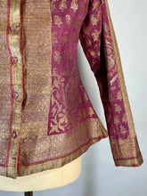 Load image into Gallery viewer, ASIAN ROYALTY vintage/antique real metal metallic brocade woven silk fuchsia top
