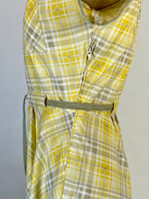 Load image into Gallery viewer, 1960&#39;s COTTON yellow &amp; grey check plaid shirtdress with belt Petite-size
