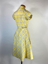 Load image into Gallery viewer, 1960&#39;s COTTON yellow &amp; grey check plaid shirtdress with belt Petite-size
