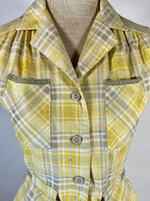 Load image into Gallery viewer, 1960&#39;s COTTON yellow &amp; grey check plaid shirtdress with belt Petite-size
