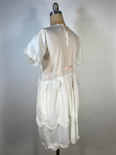 Load image into Gallery viewer, 1920&#39;s 20s UNIQUE dress with embroidery, lace and scallop edging size Extra Small- Small
