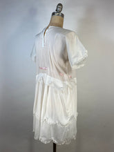 Load image into Gallery viewer, 1920&#39;s 20s UNIQUE dress with embroidery, lace and scallop edging size Extra Small- Small
