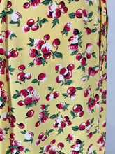 Load image into Gallery viewer, 1930&#39;s - 1940&#39;s yellow rayon BERRIES &amp; CHERRIES print swishy dress
